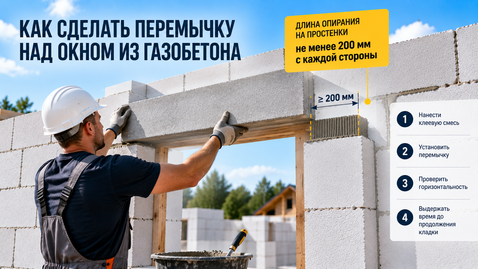 Устройство перемычки над окном из газобетона