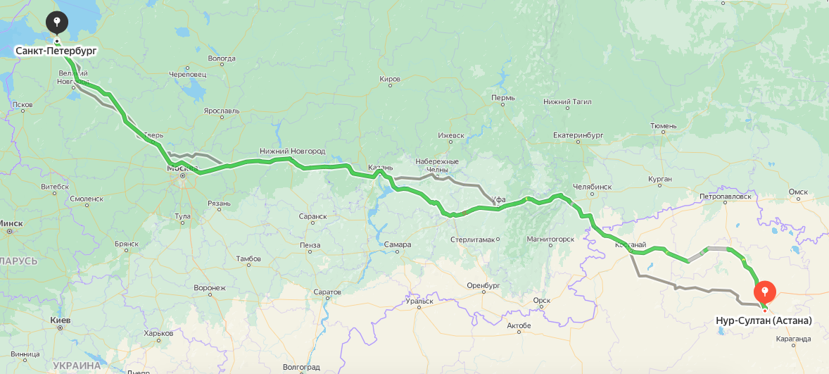Грузоперевозки из Нур-Султана (Астаны) в Санкт-Петербурга