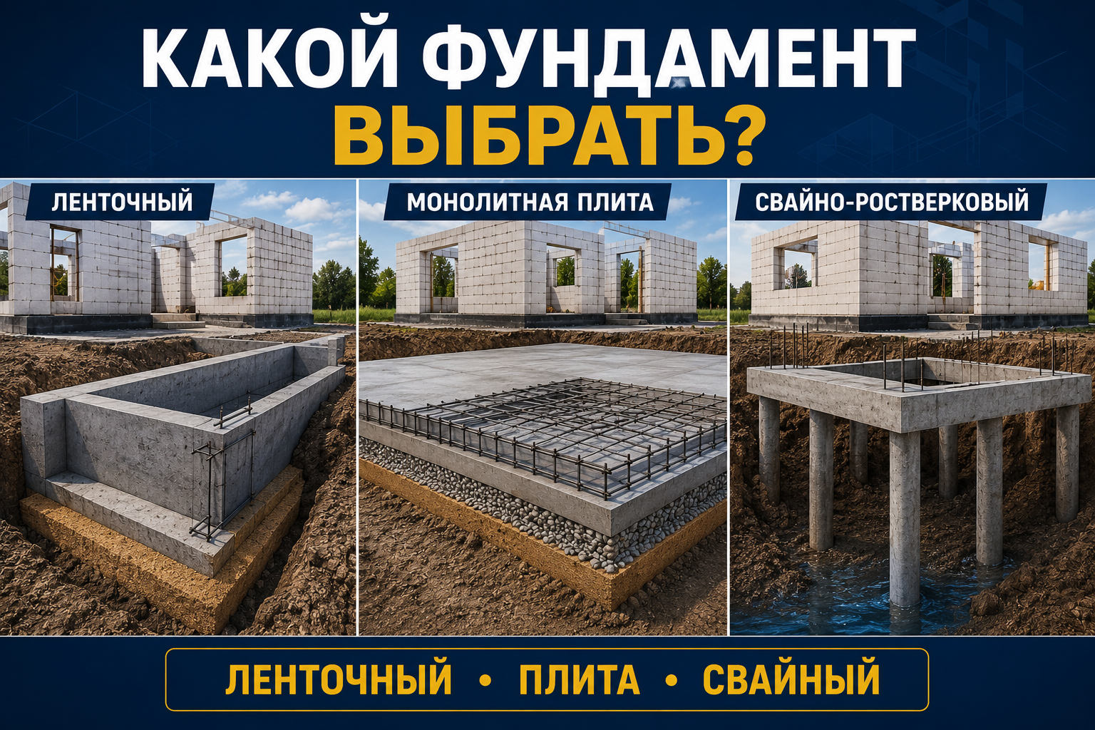 Виды фундаментов для дома из газоблока