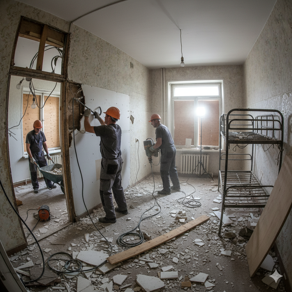 Демонтаж внутренних помещений хостела в Алматы