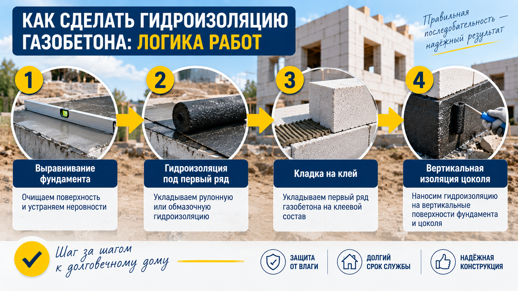 Устройство гидроизоляции газобетонной кладки