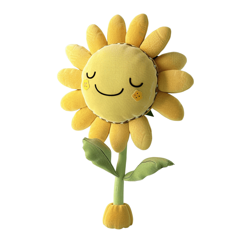 Жарқыраған, күлімсіреген күнбағыс түріндегі жұмсақ ойыншық
