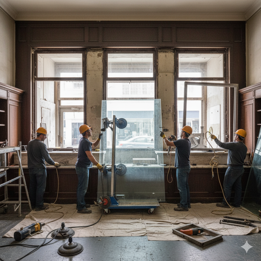 Аккуратный демонтаж пулестойкого стекла