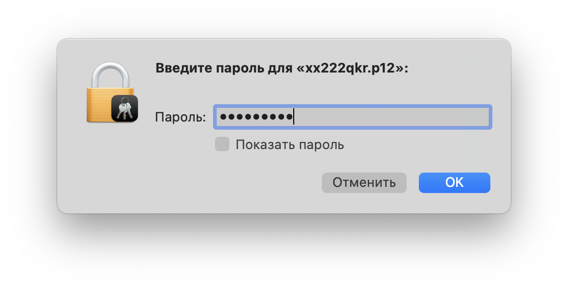 Шаг 2: Вводим пароль, который устанавливали при скачивании подписи.