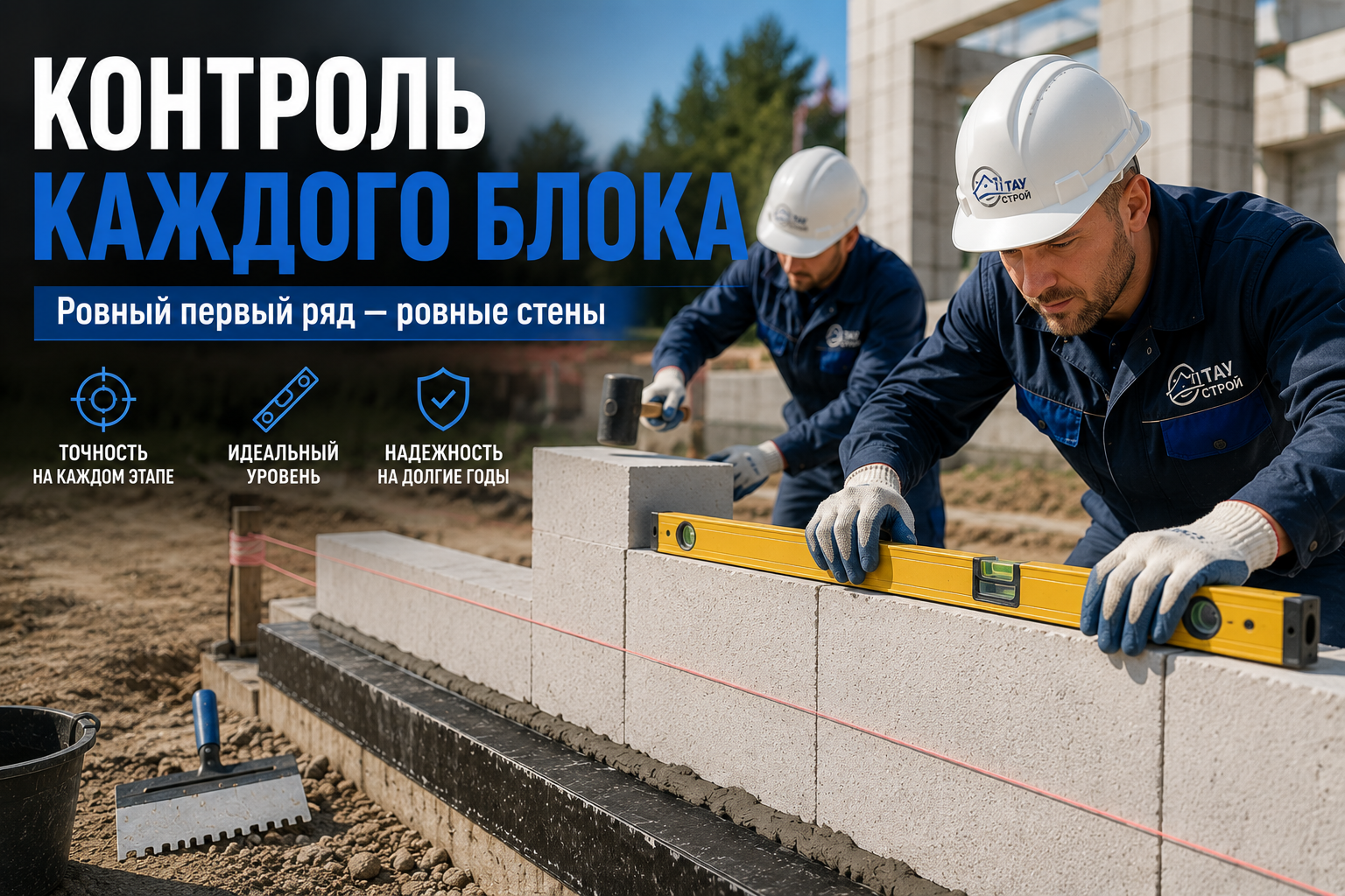 Проверка уровня первого ряда газоблоков