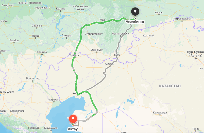 Грузоперевозки из Актау в Челябинск