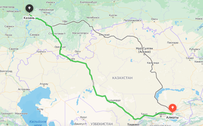 Грузоперевозки из Алматы в Казань