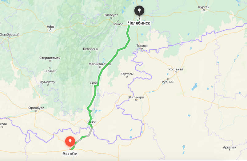Грузоперевозки из Актобе в Челябинск