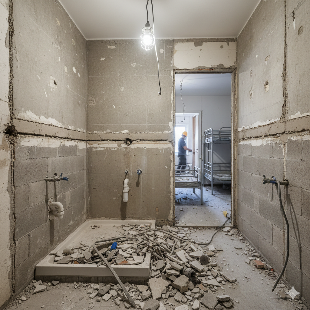 Демонтаж санузлов в действующем мини-отеле