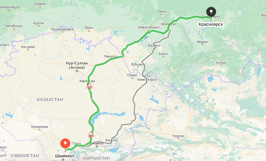 Грузоперевозки из Шымкента в Красноярск