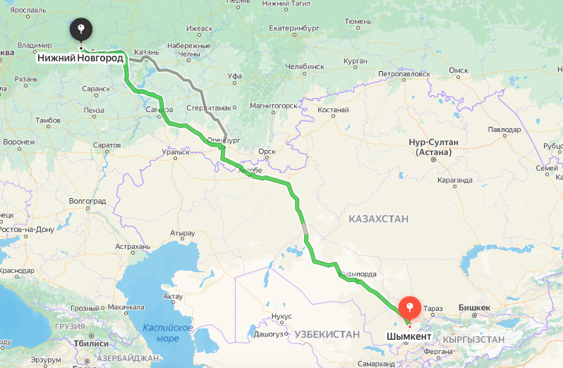 Грузоперевозки из Шымкента в Нижний Новгород