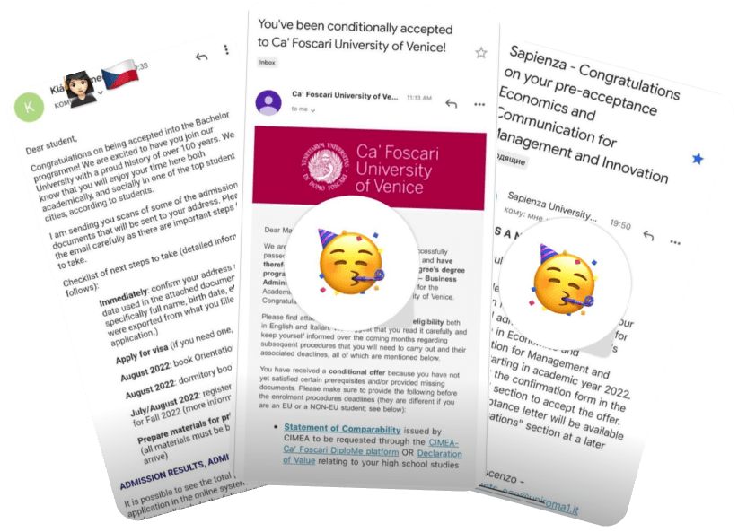 admission letters from univerities