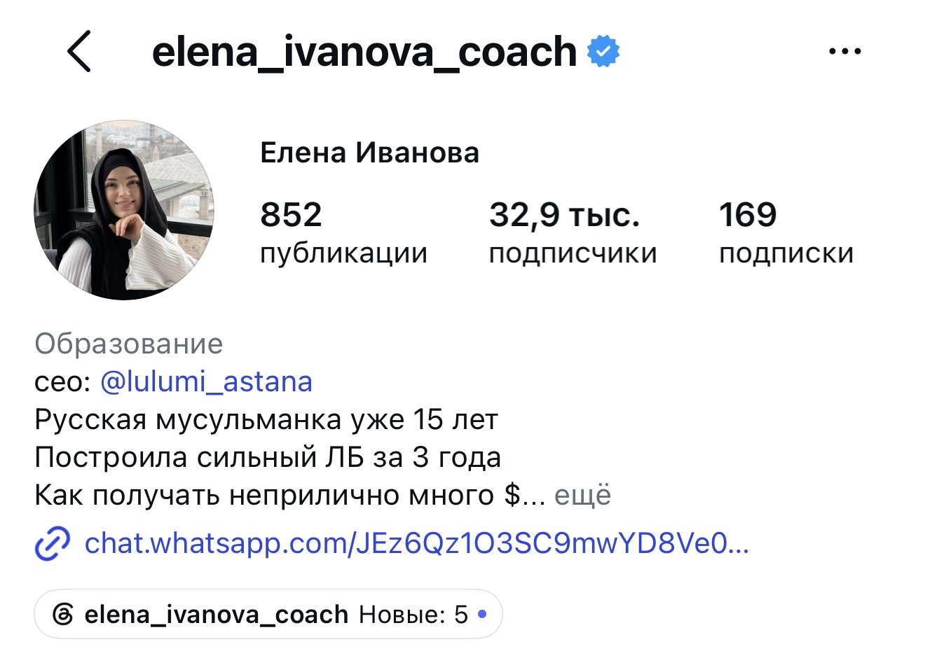 Instagram профиль Елены Ивановой