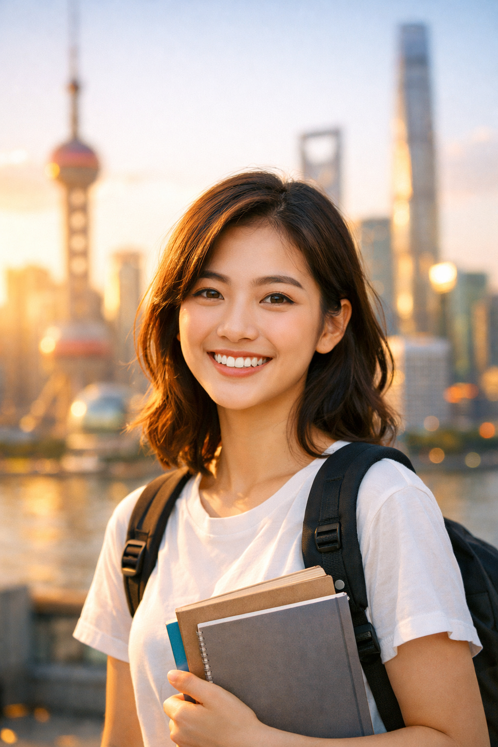 Студентка на фоне Шанхая