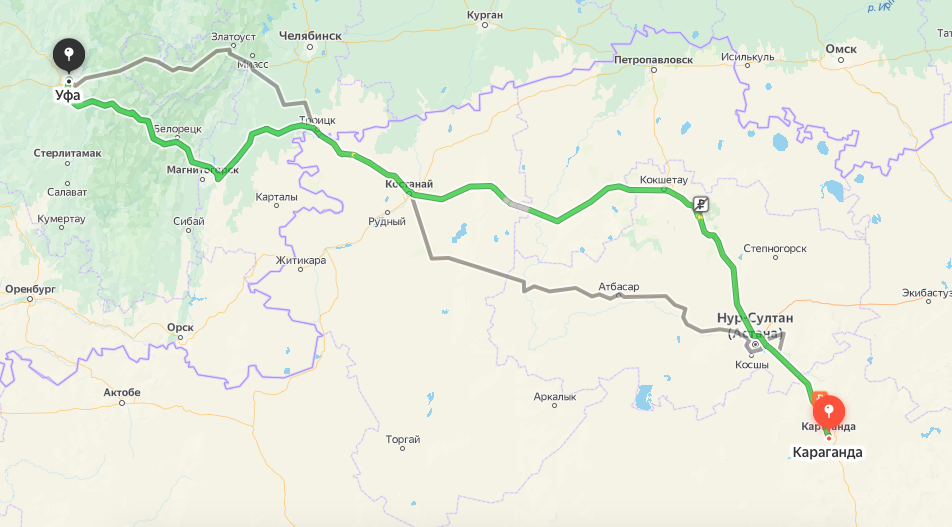 Грузоперевозки из Караганды в Уфу