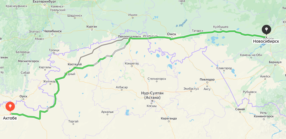 Грузоперевозки из Актобе в Новосибирск