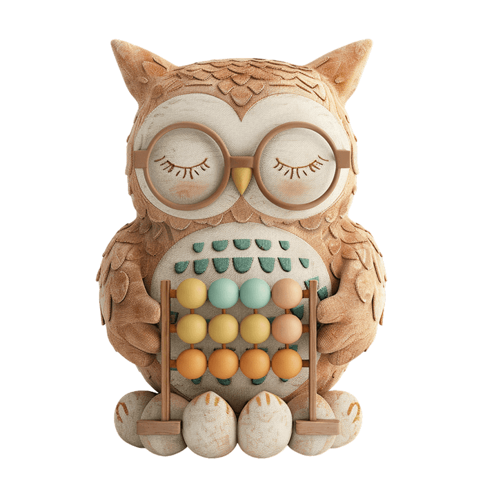 Ментальді арифметикаға арналған абакусты ұстайтын үкі түріндегі жұмсақ ойыншық