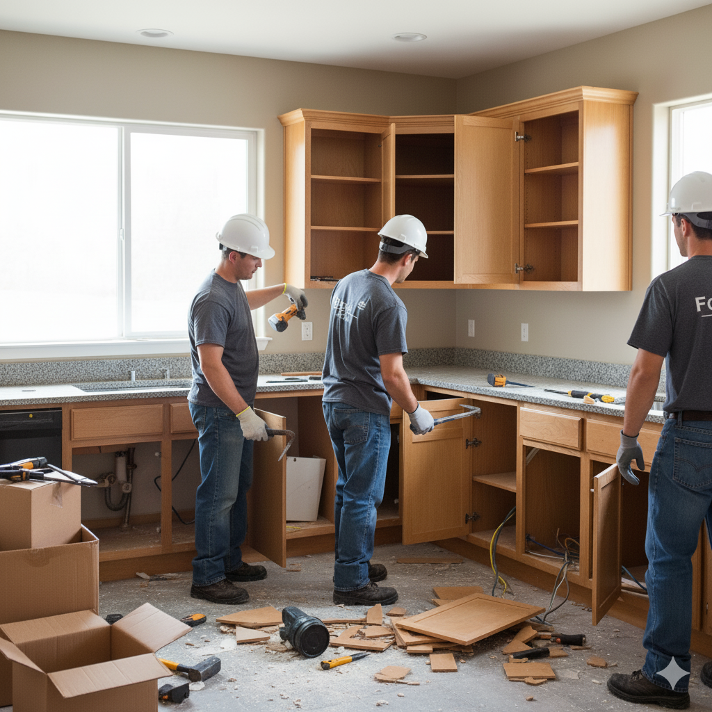 Демонтаж старого кухонного гарнитура в квартире в Алматы