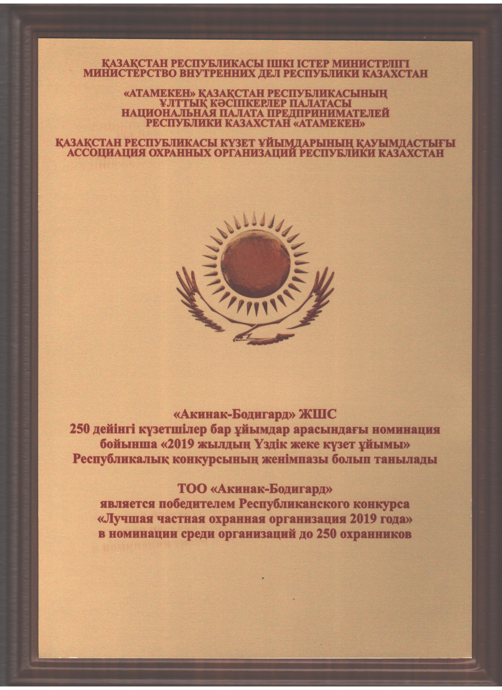 Награда 2019 — Лучшая частная охранная организация
