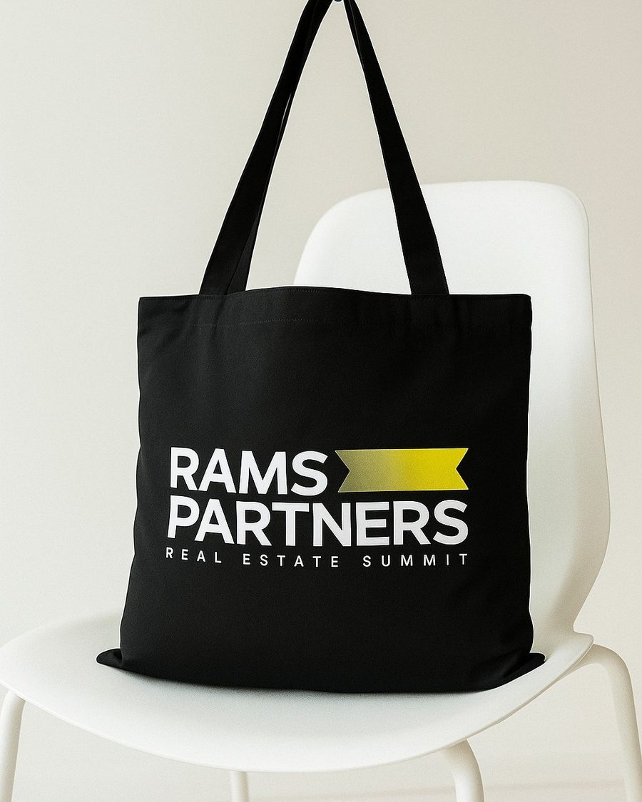 Чёрный шоппер с логотипом RAMS Partners Real Estate Summit