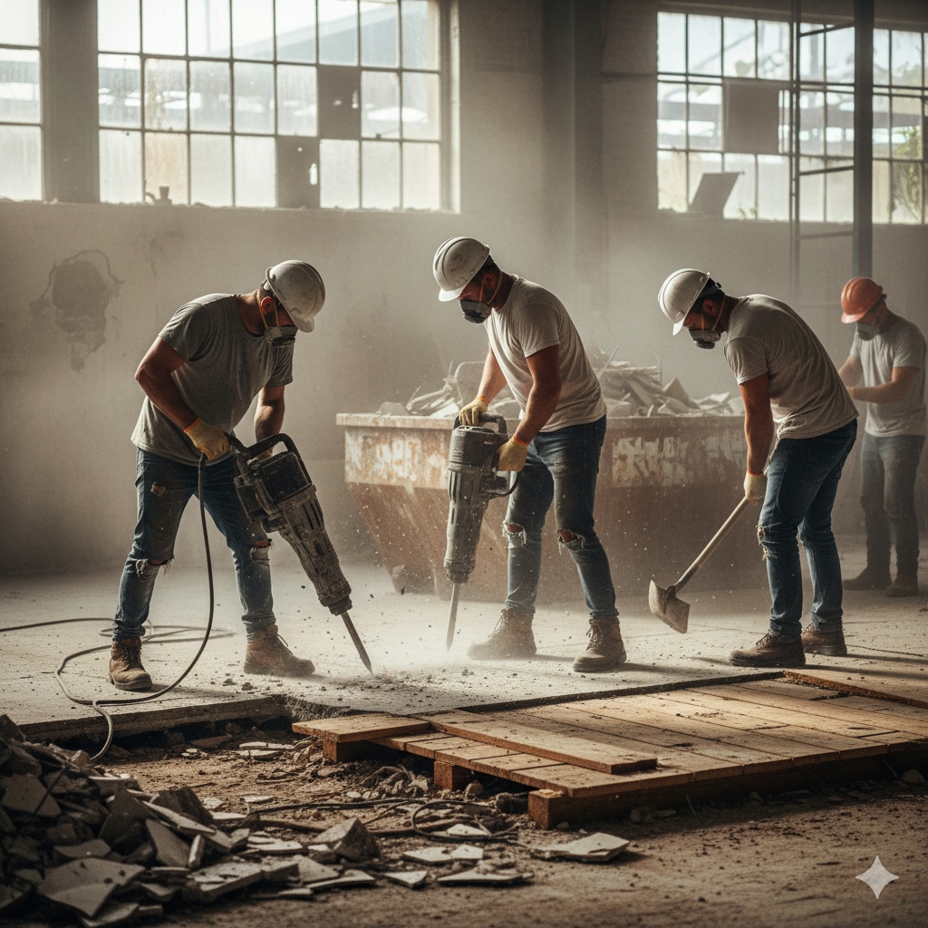 Демонтаж старого бетонного пола или стяжки в квартире в Алматы