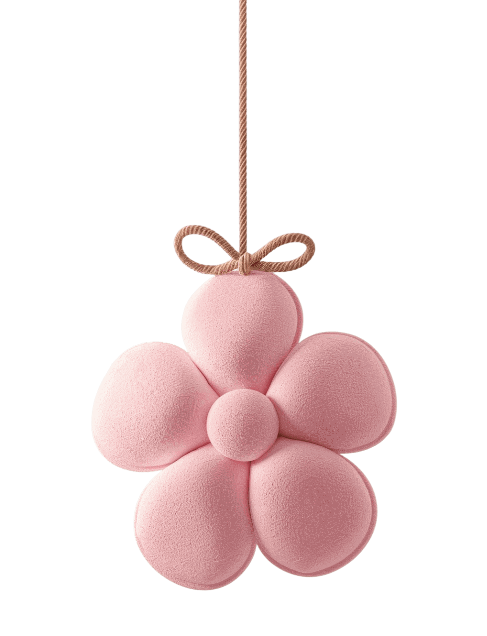 Қызғылт түсті жұмсақ ойыншық, гүл түрінде, жіпке ілінген