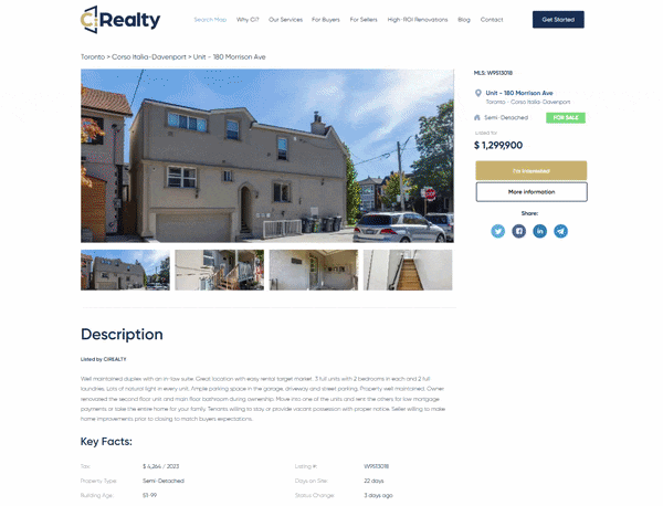 Animated inquiry form on the realtor website
