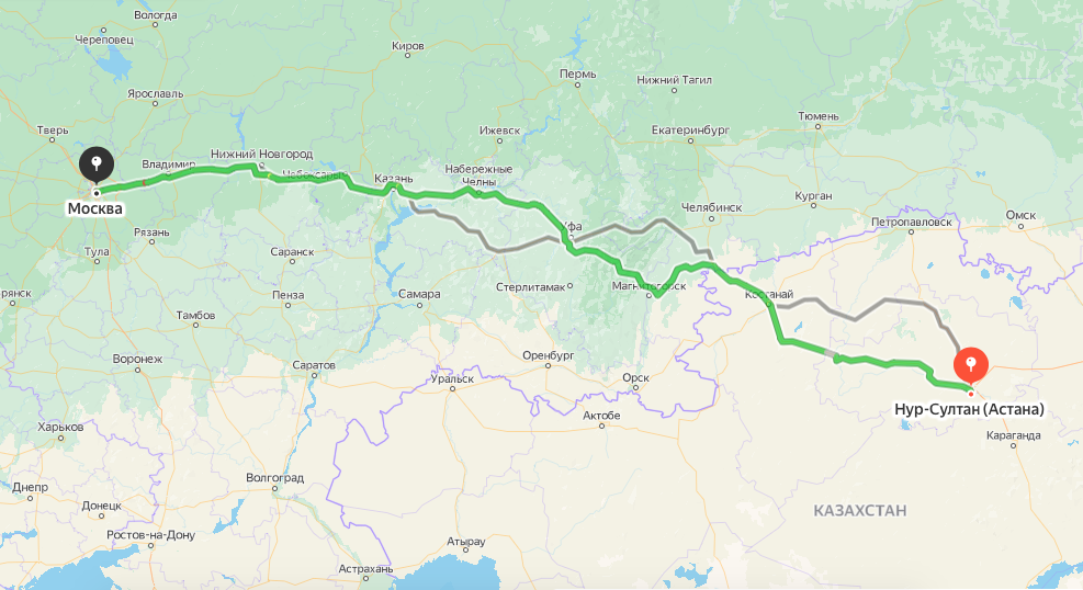 Грузоперевозки из Нур-Султан (Астана) в Москву