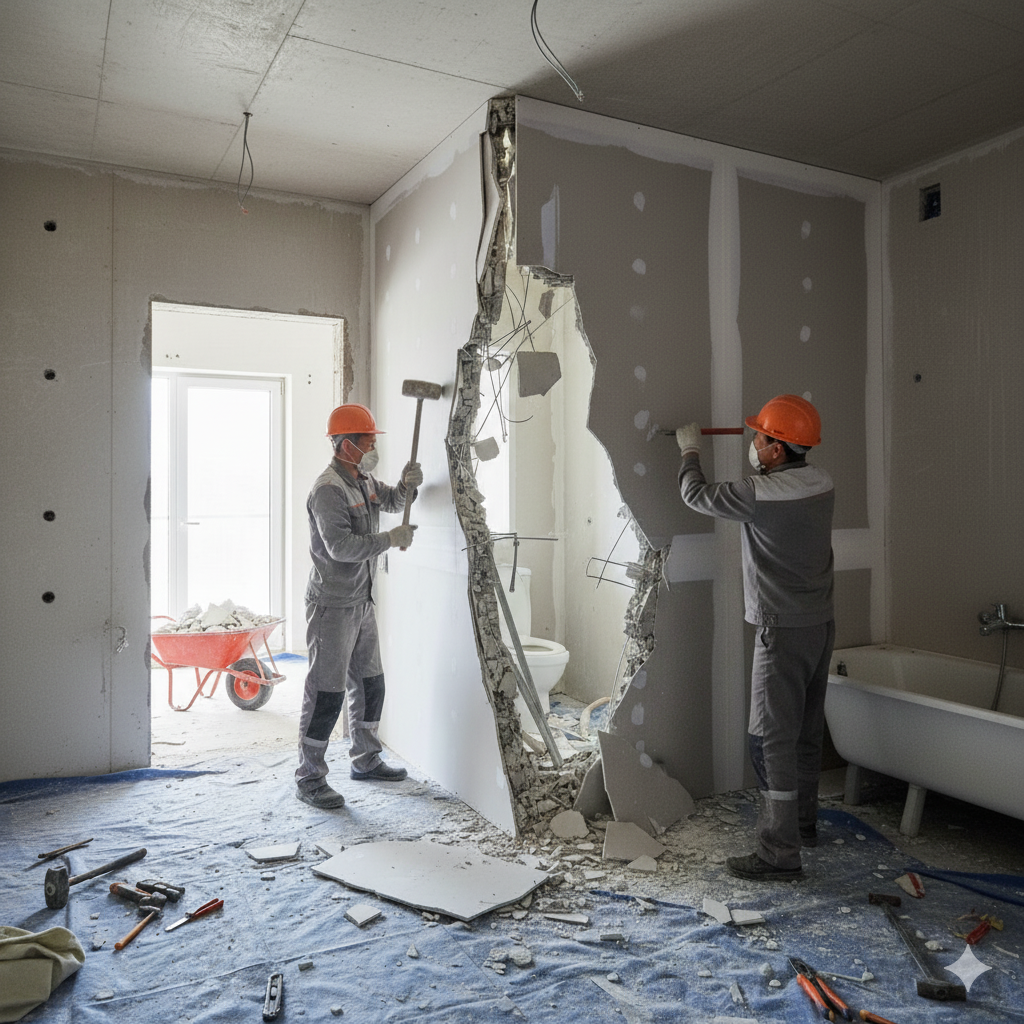 Снос стены между ванной и туалетом для объединения санузла