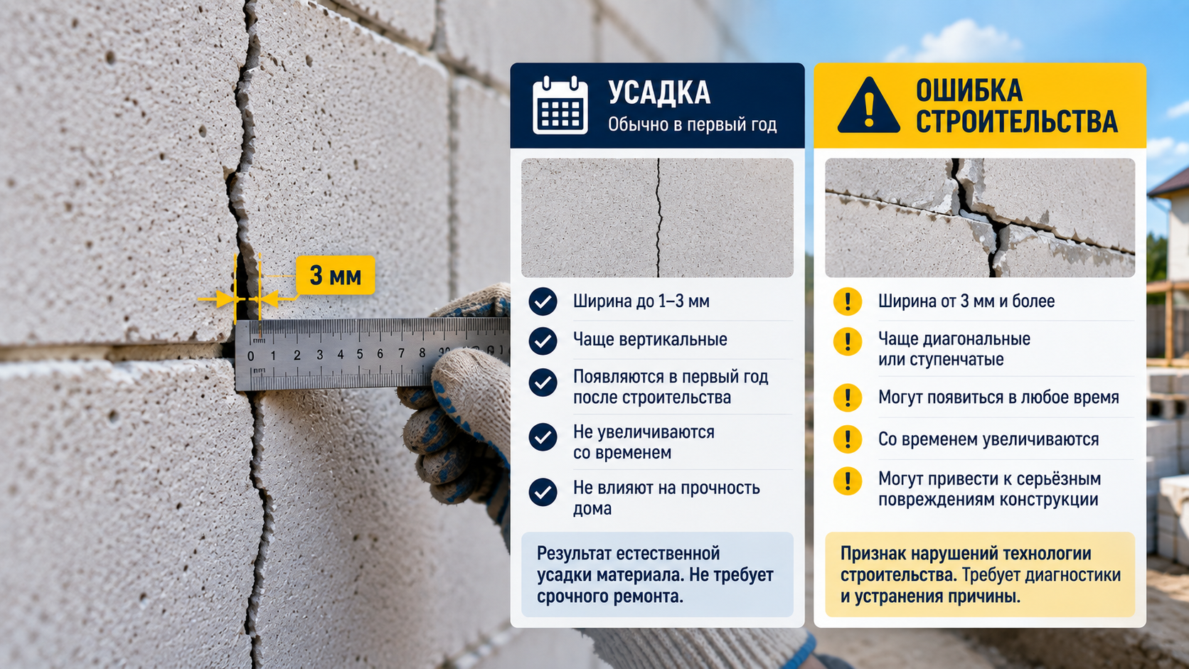 Трещина в кладке газобетона