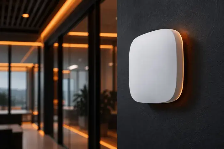 Компактная точка доступа Wi-Fi 6 на тёмной поверхности