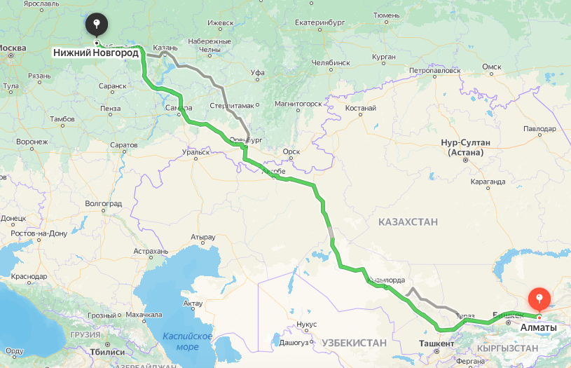 Грузоперевозки из Алматы в Нижний Новгород