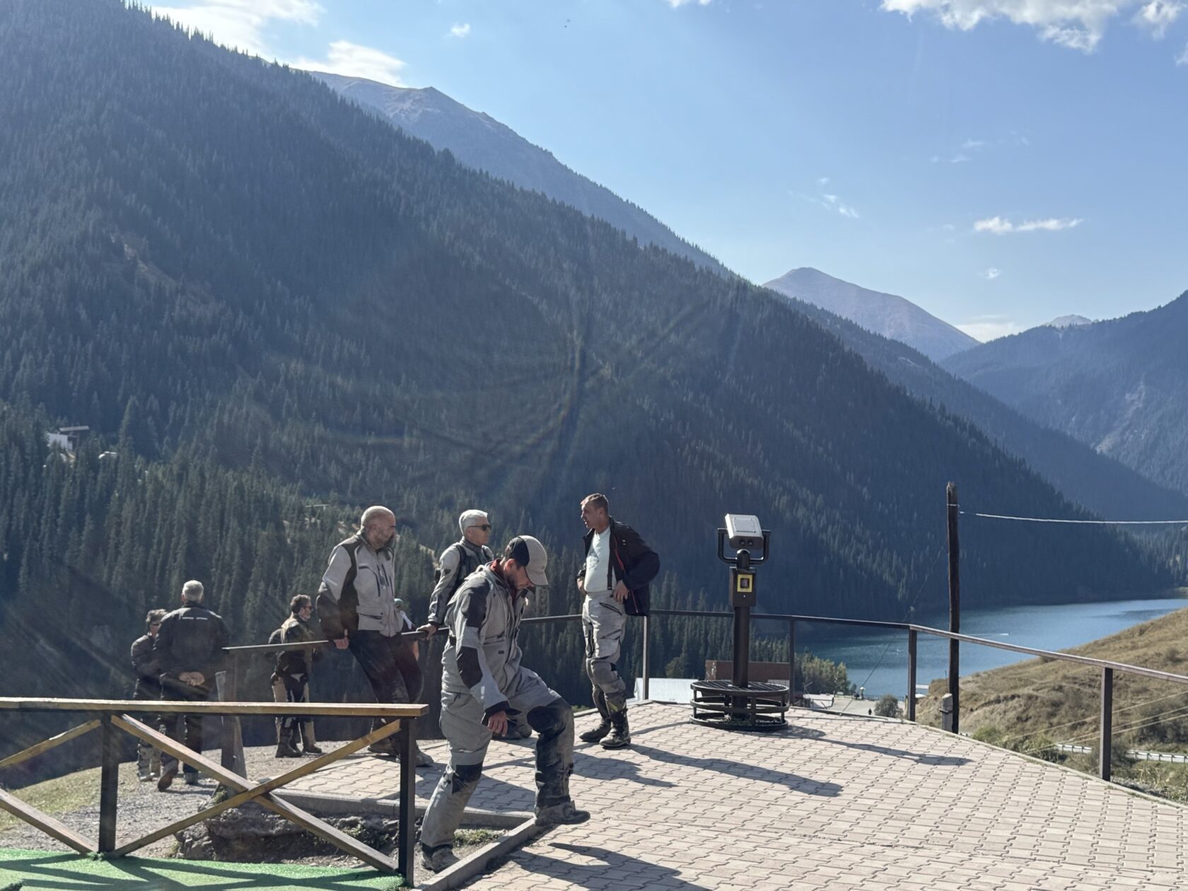 SilkOffRoad riders at the Kolsai Lake viewpoint