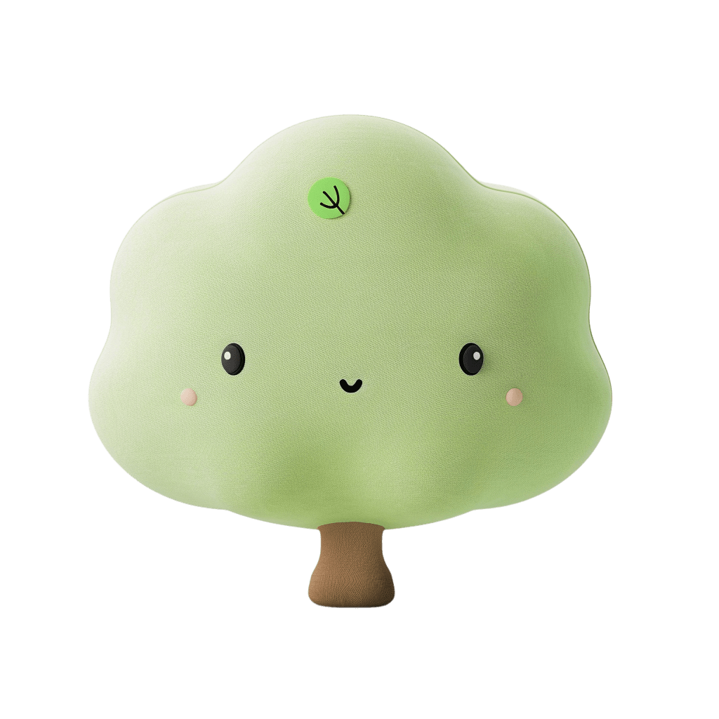 Мягкая игрушка в виде дерева с милой улыбкой и румянцем 
