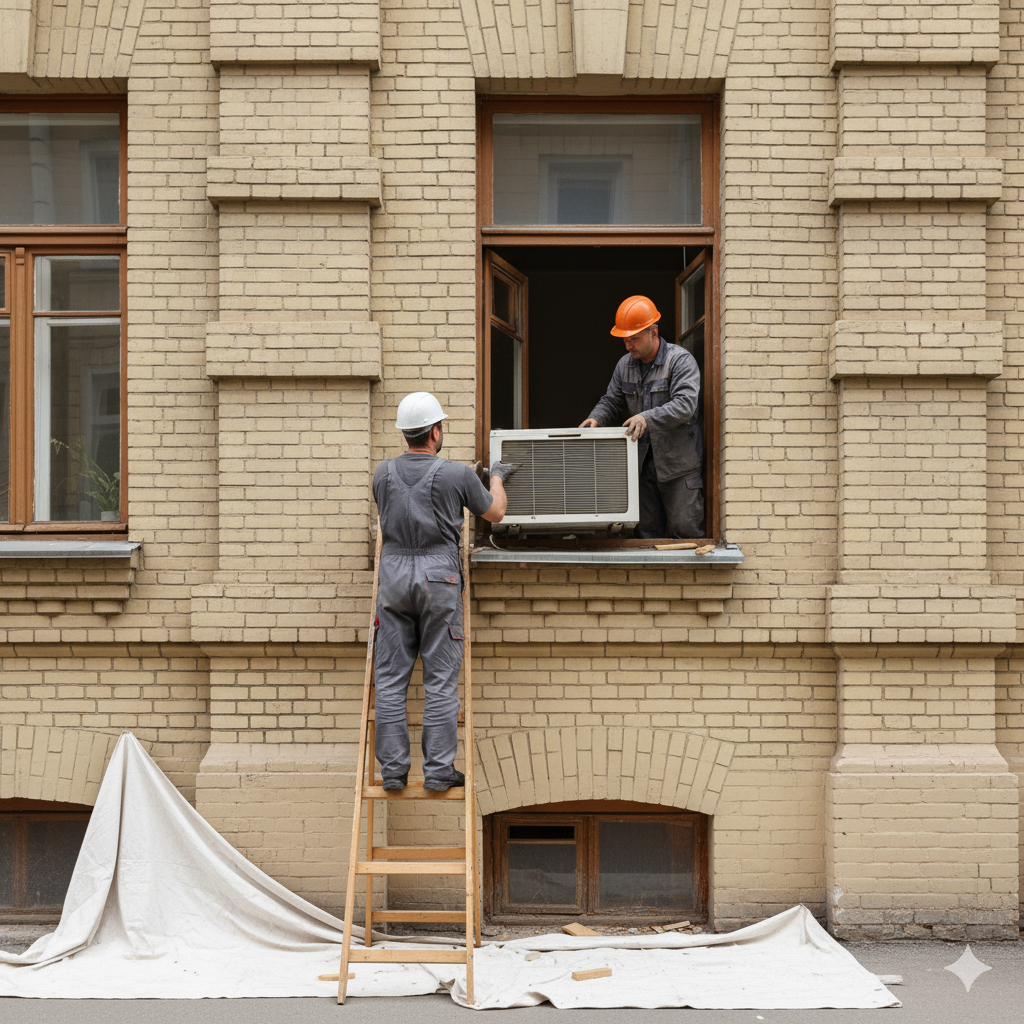 Демонтаж старого оконного кондиционера