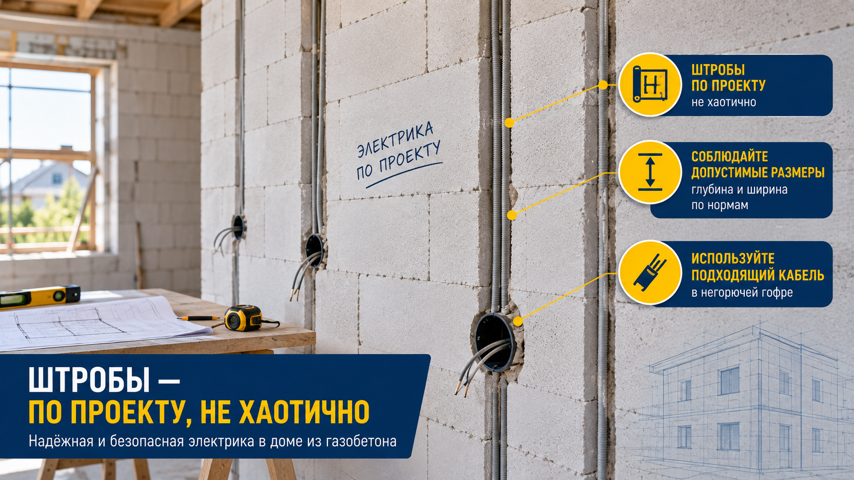 Электромонтаж в доме из газобетона