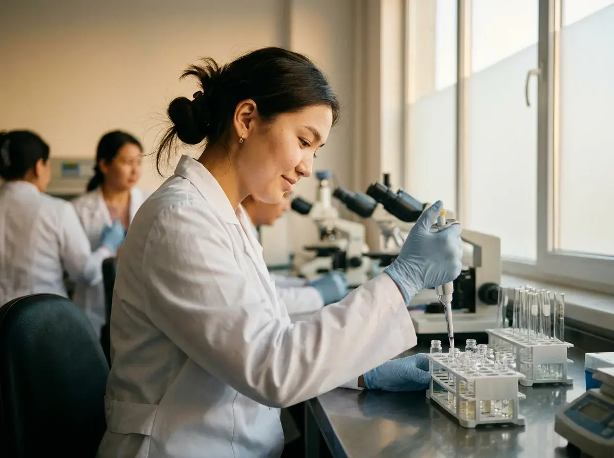 Lab technician with test tubes in&nbsp;a&nbsp;medical laboratory