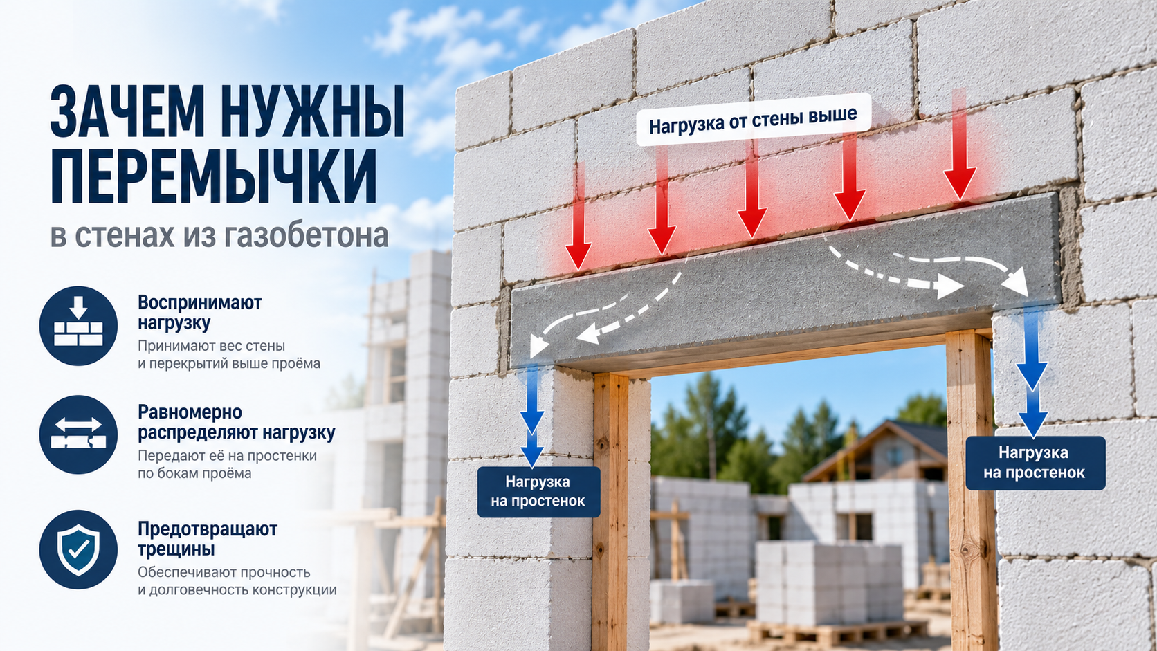Перемычка над оконным проёмом из газобетона