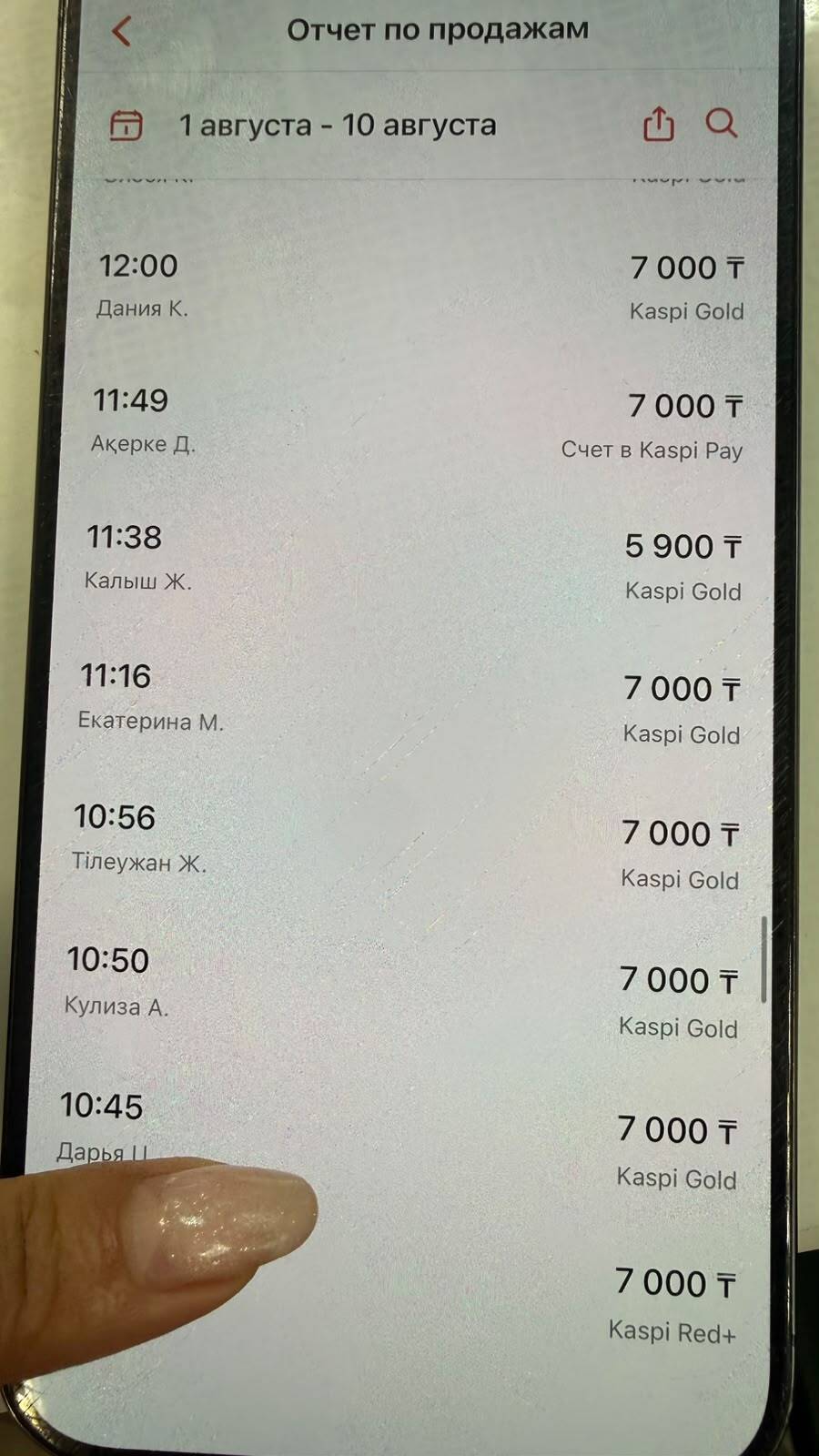 Отчёт по продажам Kaspi — утренние оплаты