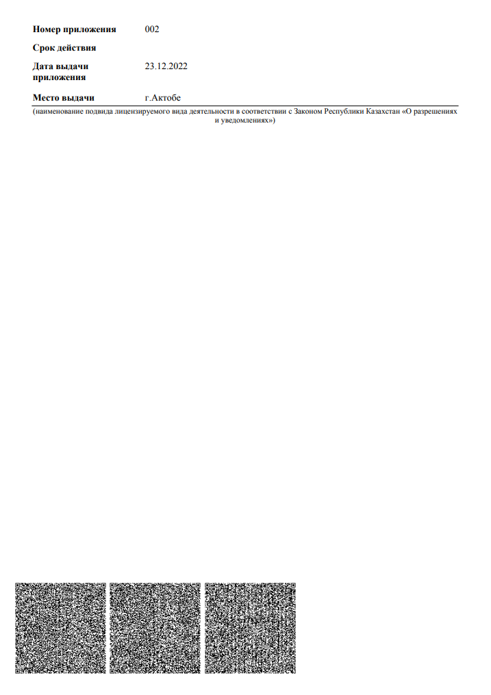 Приложение к лицензии