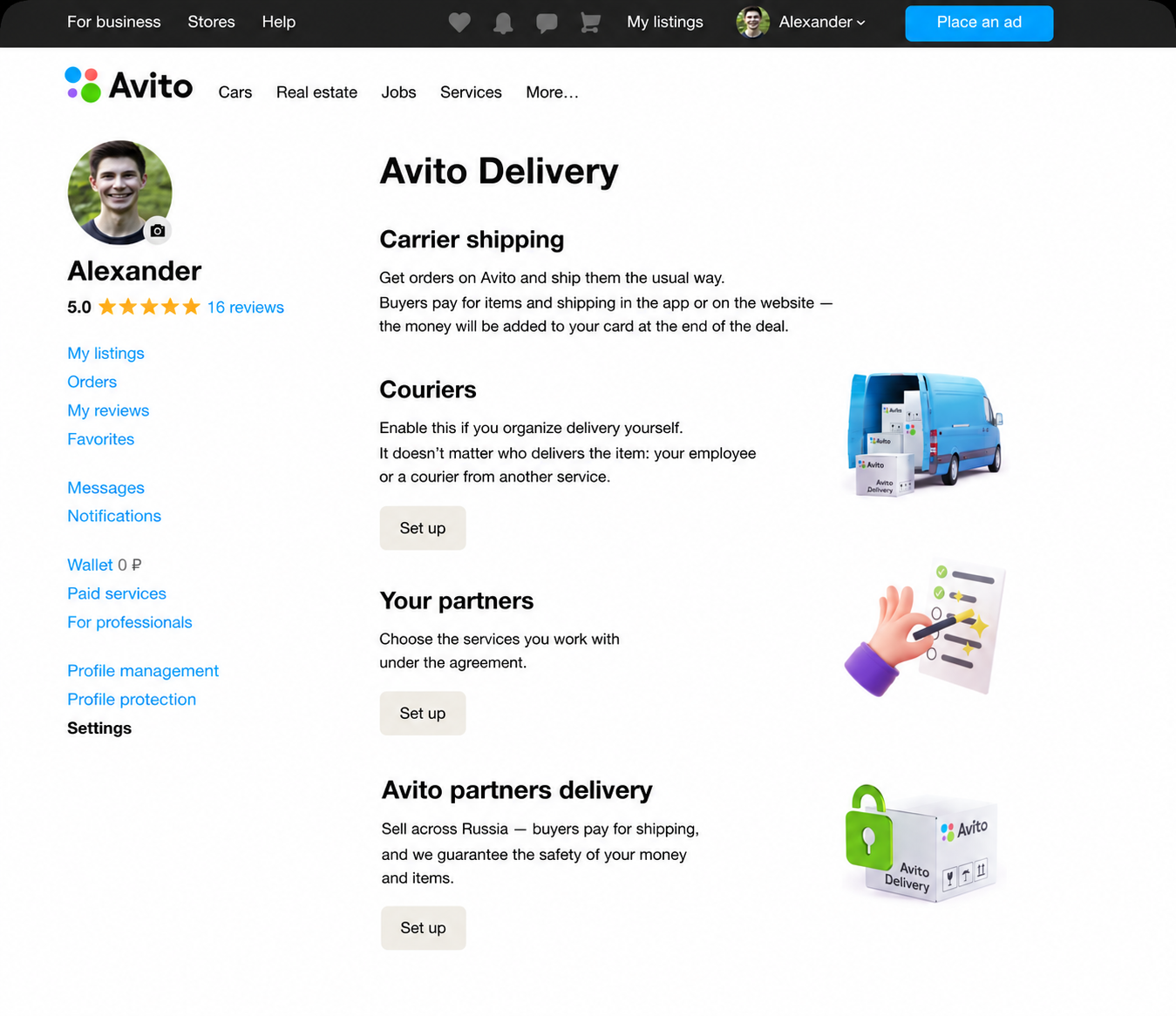 V3: card-based layout with delivery type descriptions
