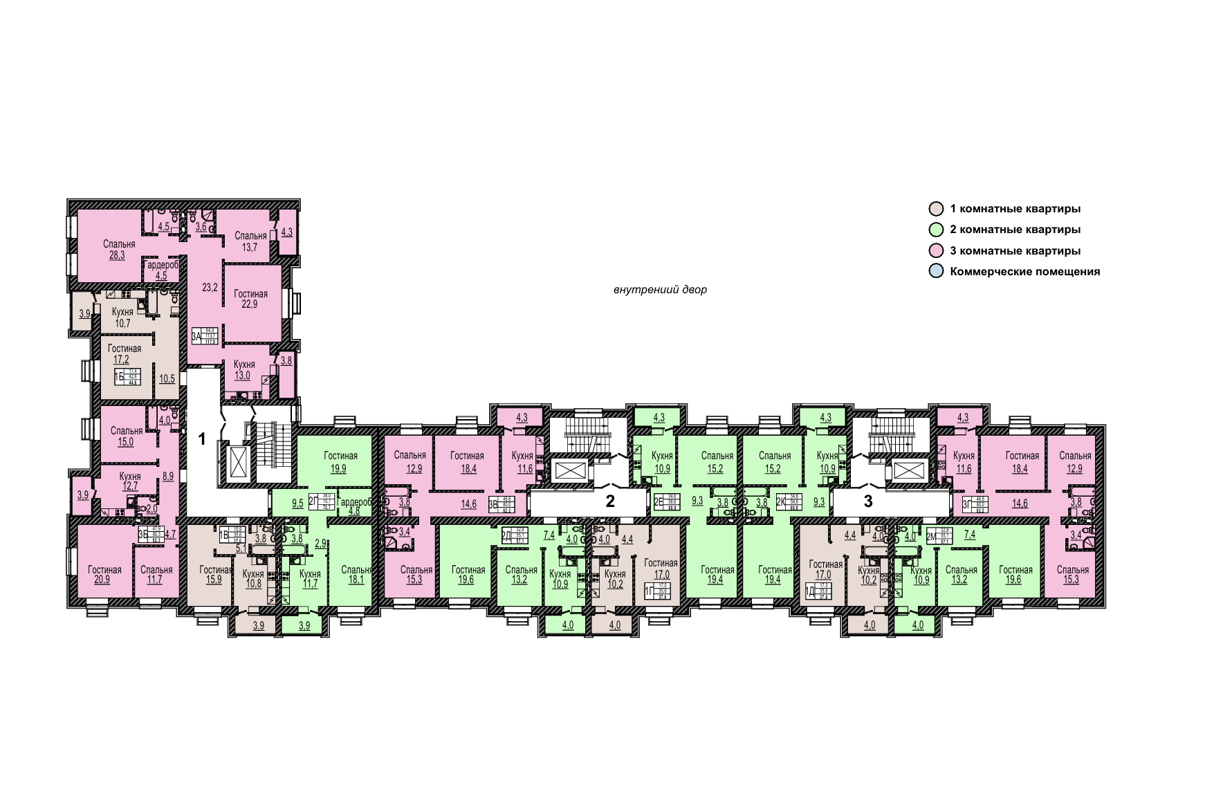 Схема планировки 3- и 4-комнатной квартиры до 120 м²