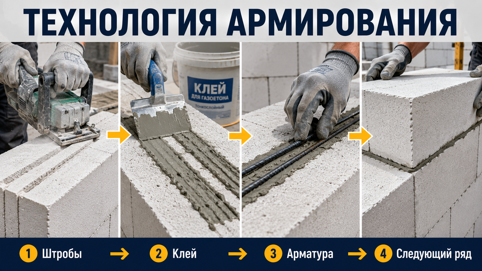 Штробление газобетона под арматуру