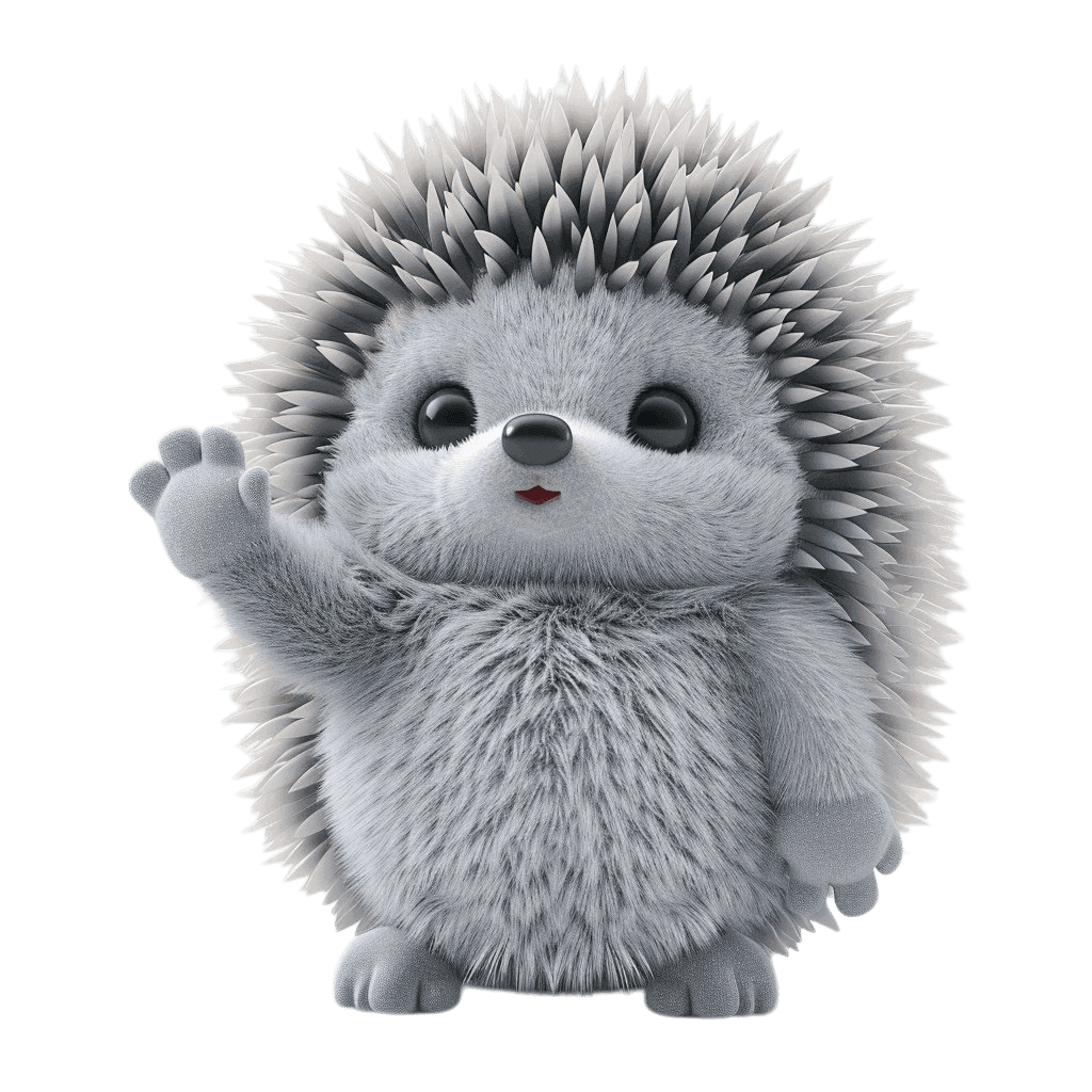 Сүйкімді жұмсақ ойыншық тәрізді ежик, ол достықпен аяқтарын сілкіп тұрады