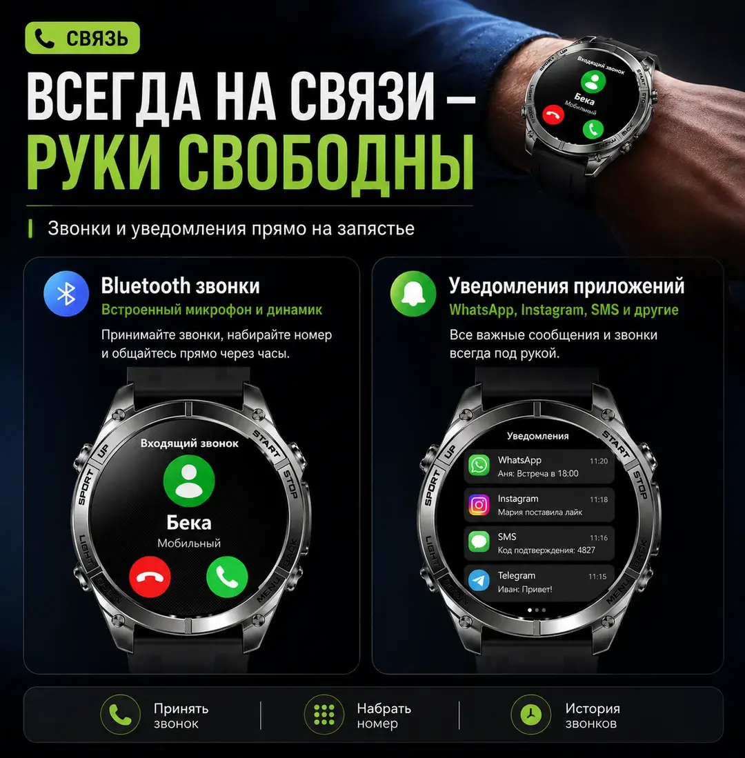 Звонки через Bluetooth и уведомления на часах
