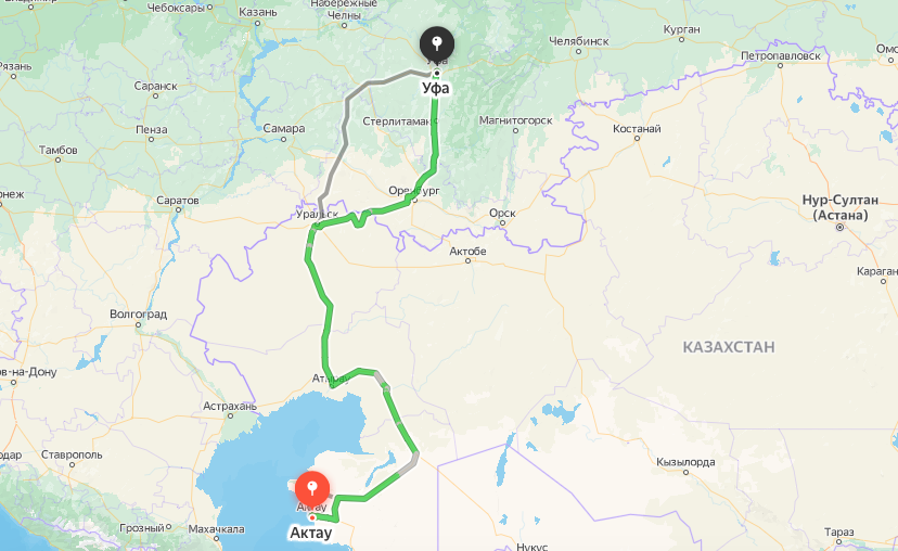 Грузоперевозки из Актау в Уфу