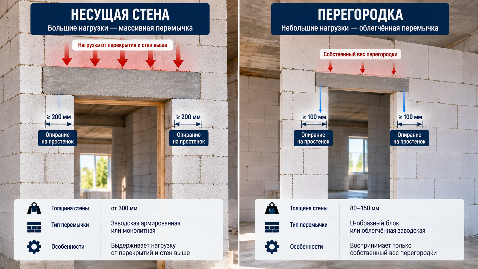 Перемычка в перегородке из газобетона