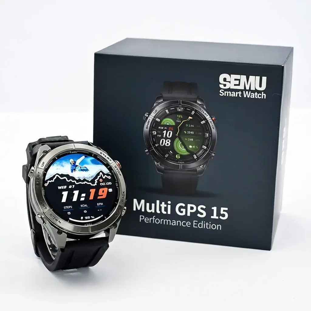Часы SEMU Multi GPS 15 рядом с фирменной коробкой