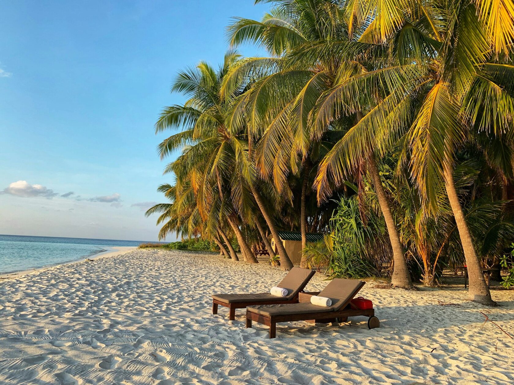Beach and island resort at sunset