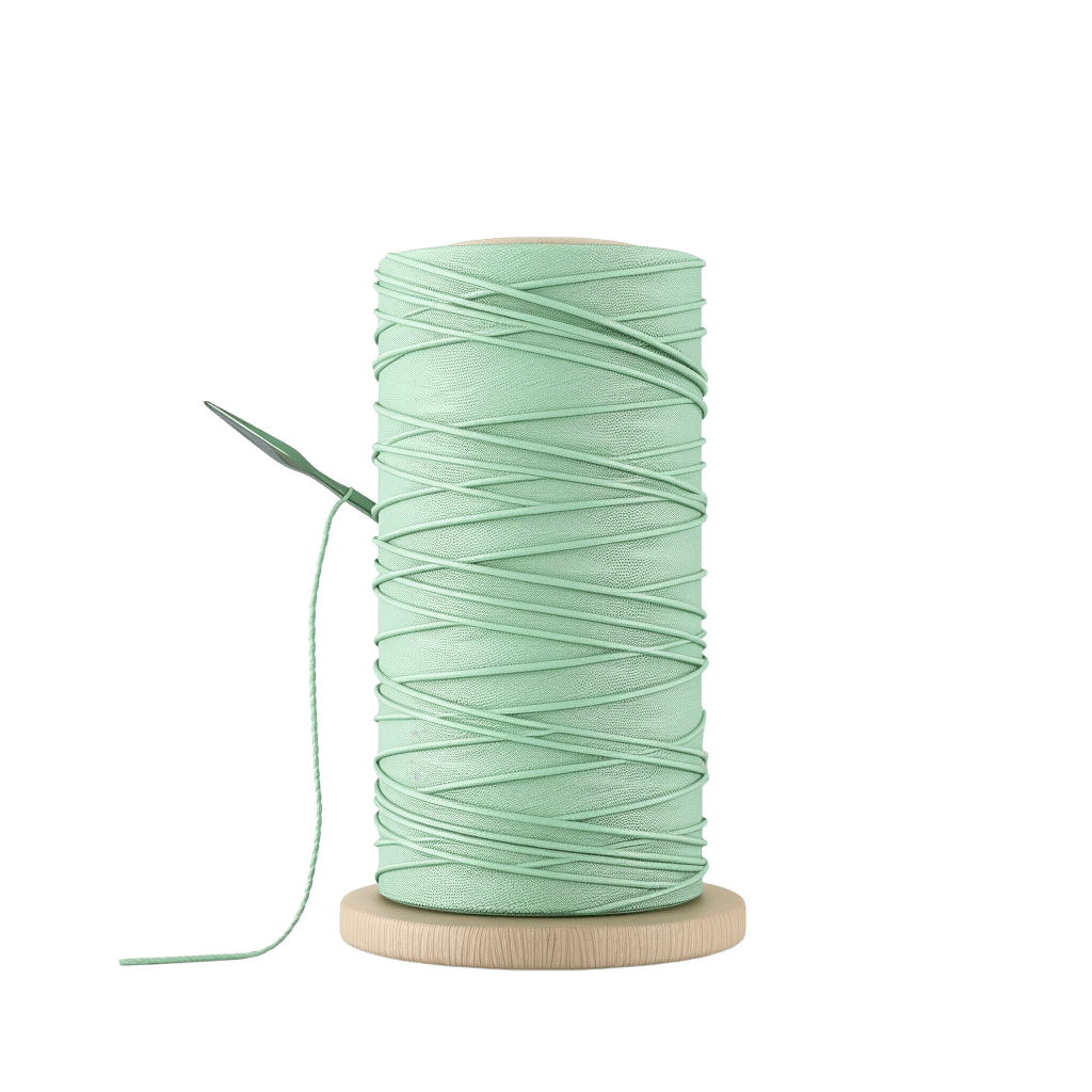 Катушка с зелеными нитками и иголкой